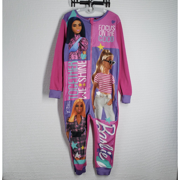 Barbie Girls Pink All-In-One Nightwear Girls 8 Zip Up Long Sleeve One Piece Pjs - Picture 1 of 16